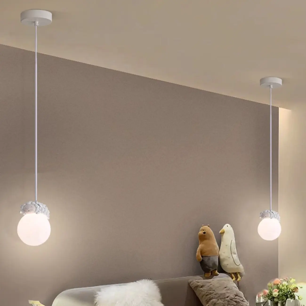 Kids Dimmable 3D Moon Pendant Light with Rabbit for Bedroom Image - 20 | homeyfad