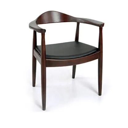 Simplistic Leather Upholstered Dining Chair Wooden with Armrest Image - 8