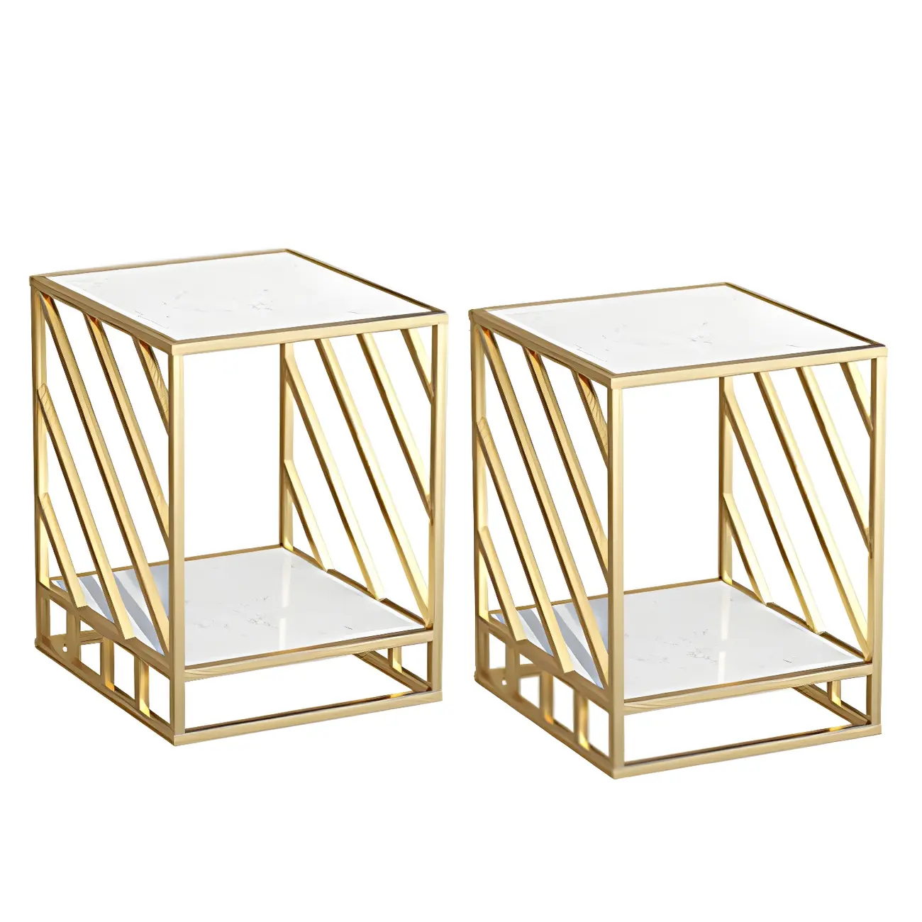 Luxury Bedside Table with Metal Frame in Black Stone Countertop Image - 6 | homeyfad