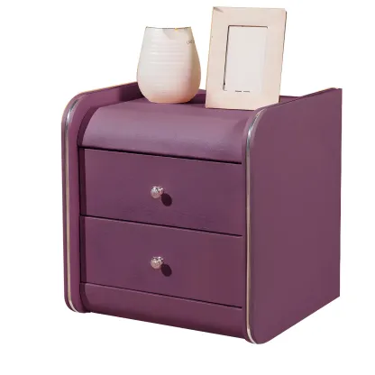 Stylish Leather Round Edge Bedside Table with 2 Drawers in Blue Image - 14