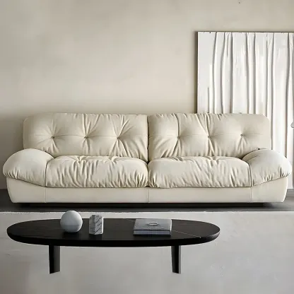 Modern Off-White Tufted Leather Sectional Sofa for Living Room Image - 1