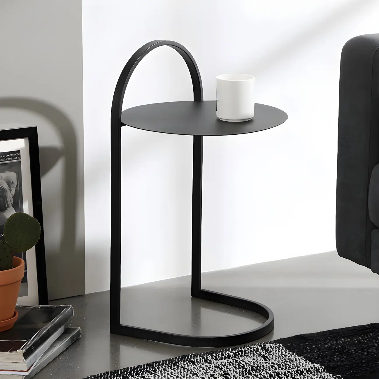 Simple Round Metal Bedside Table in Black with Shelf  Image - 1 | homeyfad