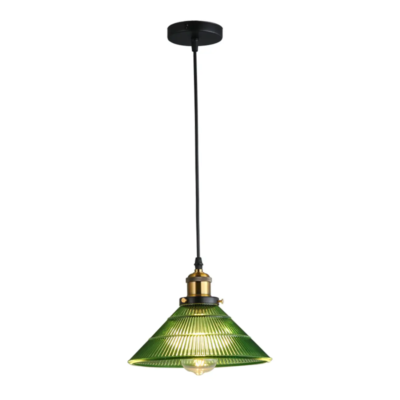 Vintage Green Cone Stained Glass Pendant Lamp with Stripes for Decor Image - 2 | homeyfad