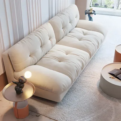 Modern Off-White Tufted Leather Sectional Sofa for Living Room Image - 2