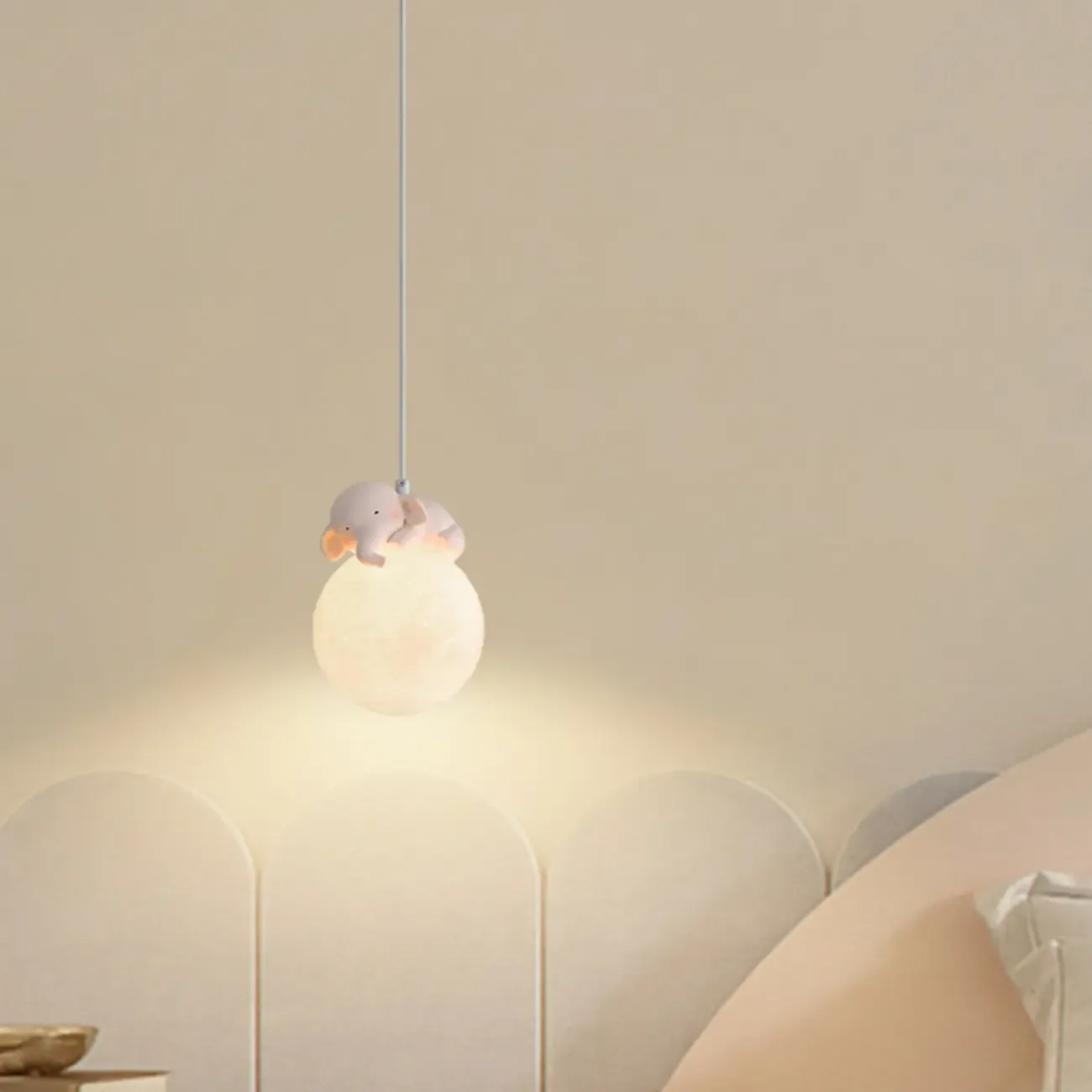 Kids Dimmable 3D Moon Pendant Light with Rabbit for Bedroom Image - 21