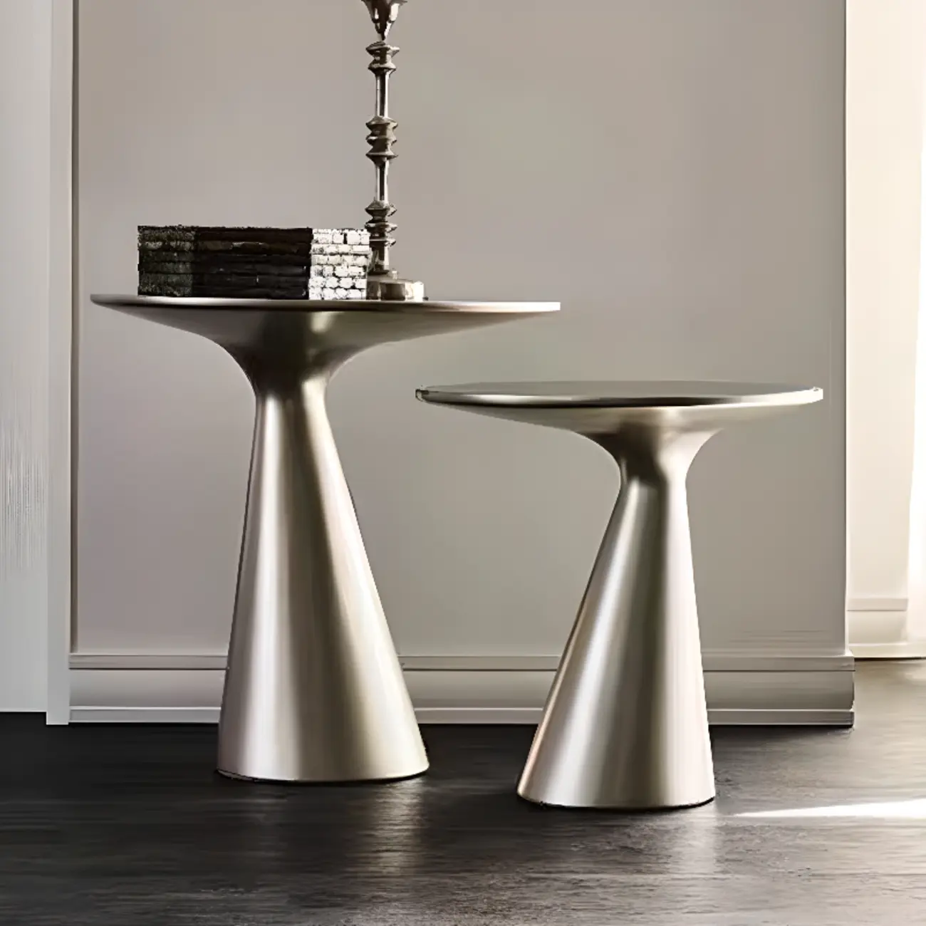 Modern Round Metal and Glass Side Table for Living Room Image - 4 | homeyfad