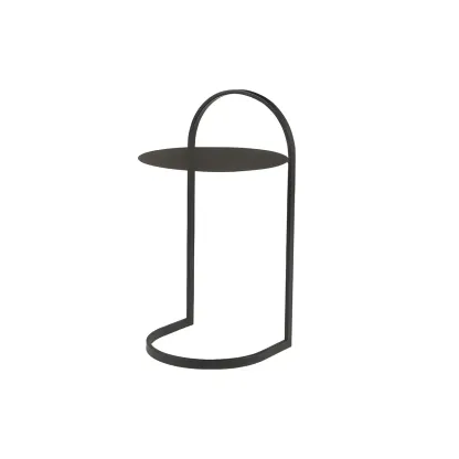 Simple Round Metal Bedside Table in Black with Shelf  Image - 3