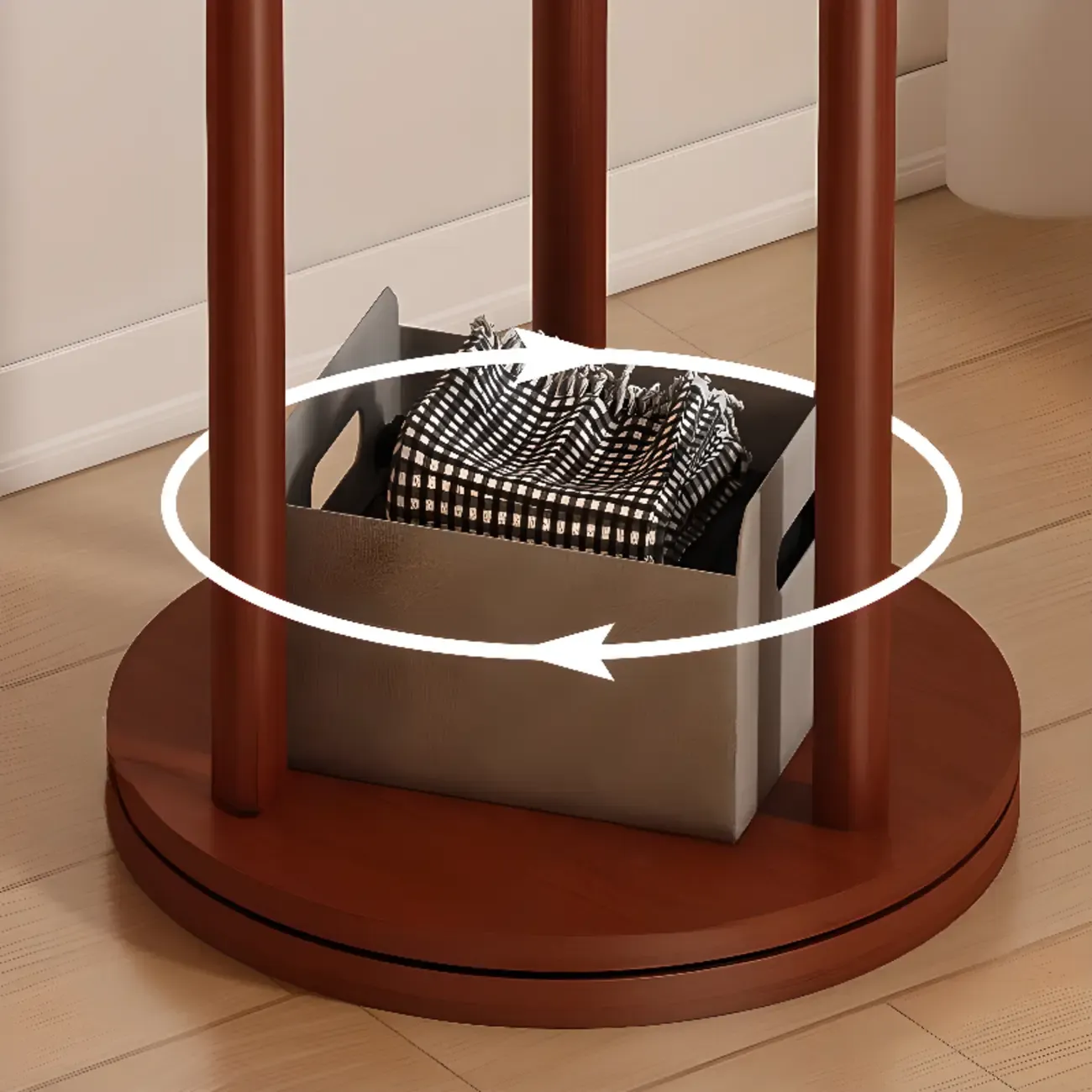 Modern Rotating Wooden Coat Rack with Shelves Image - 8