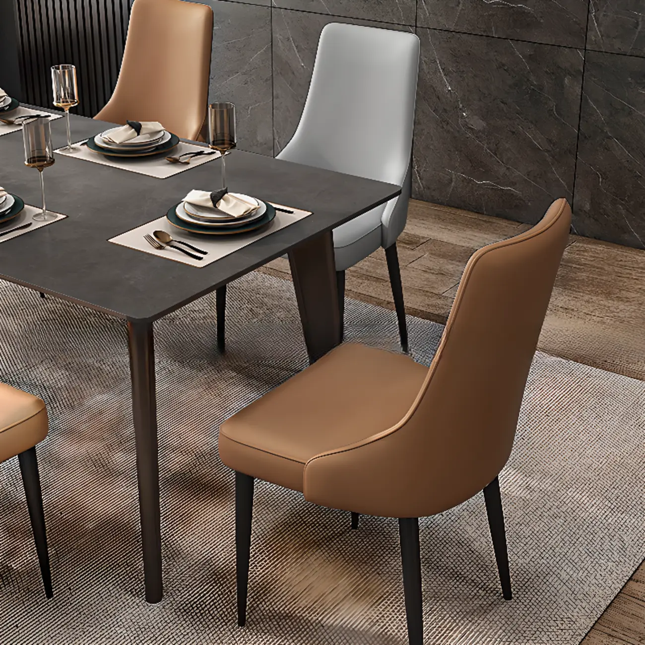 Modern Armless Faux Leather Upholstered High Back Dining Chair Image - 3 | homeyfad