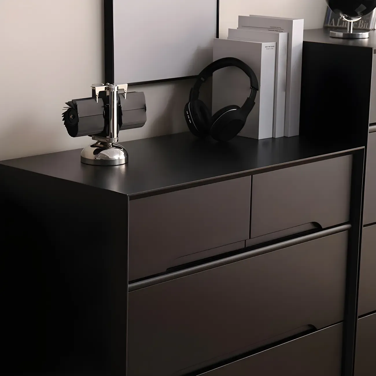 Retro Black Wood Dresser with Drawers for Bedroom Image - 12