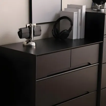 Retro Black Wood Dresser with Drawers for Bedroom Image - 12