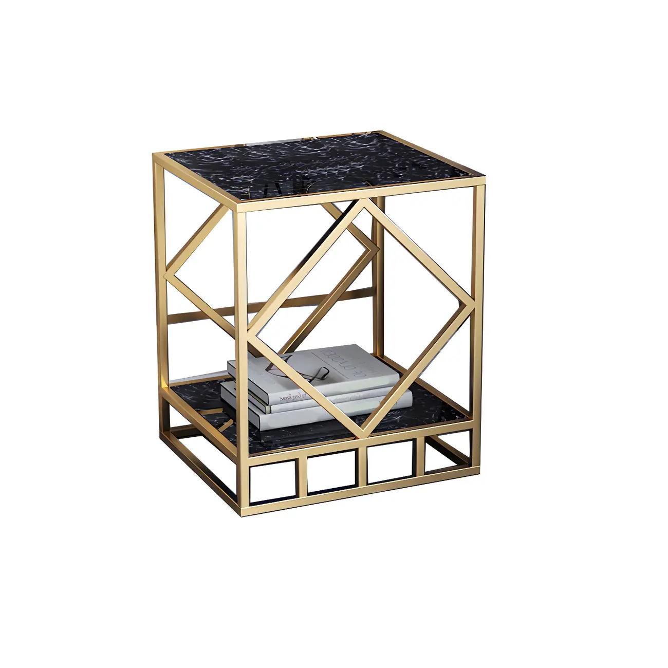 Luxury Bedside Table with Metal Frame in Black Stone Countertop Image - 8 | homeyfad