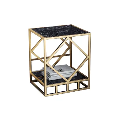 Luxury Bedside Table with Metal Frame in Black Stone Countertop Image - 8