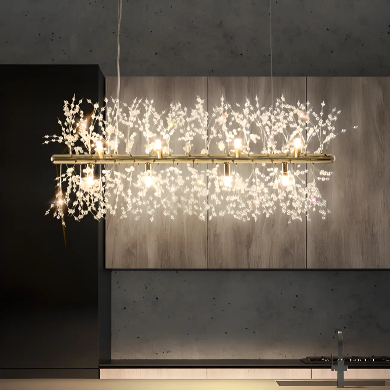 Golden Geometric Crystal Island Light Adjustable Hanging Length Image - 2 | homeyfad