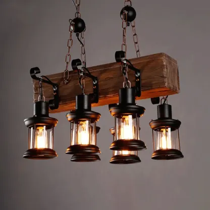 Industrial Island Light Brown Steampunk Cylindrical Pendant Light Image - 2