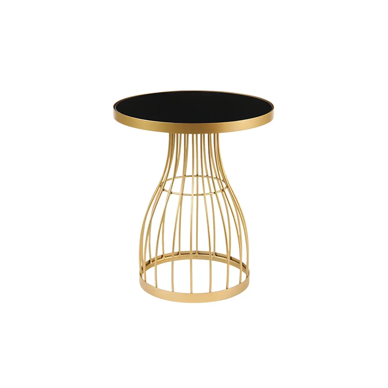 Simple Round Metal Bedside Table in Black with Shelf  Image - 5