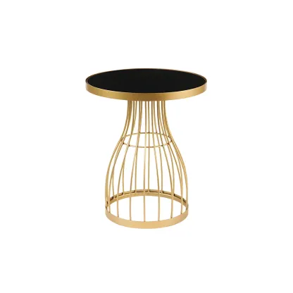 Simple Round Metal Bedside Table in Black with Shelf  Image - 5