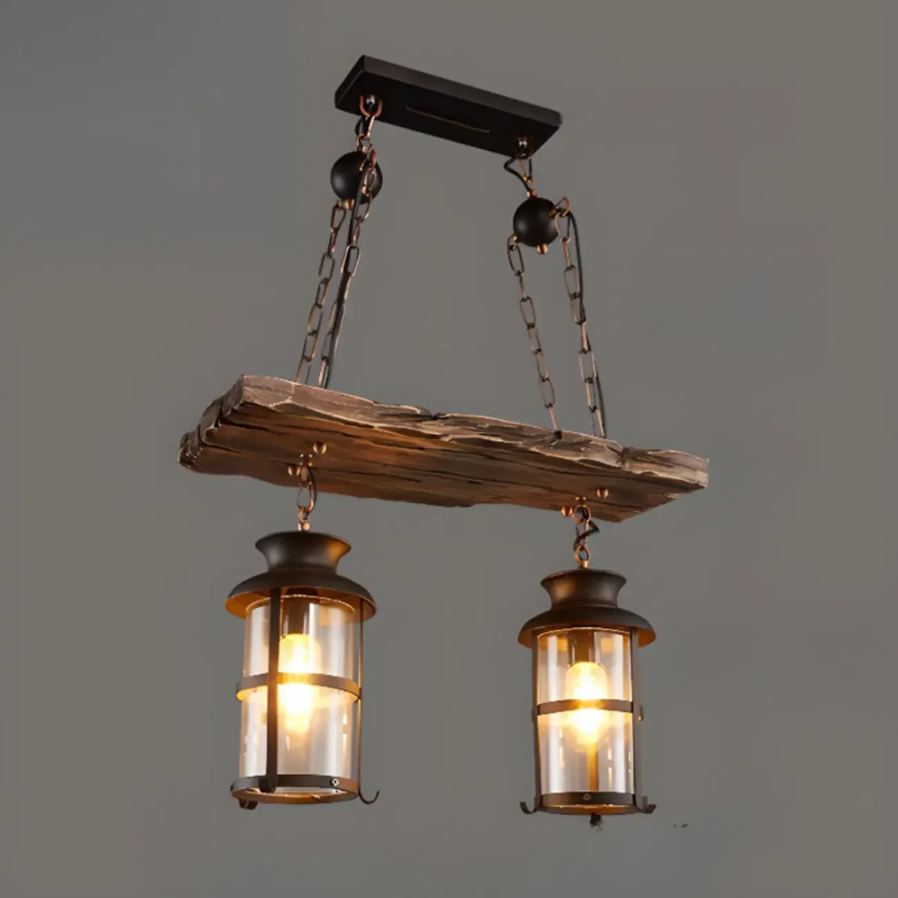 Industrial Island Light Brown Steampunk Cylindrical Pendant Light Image - 3