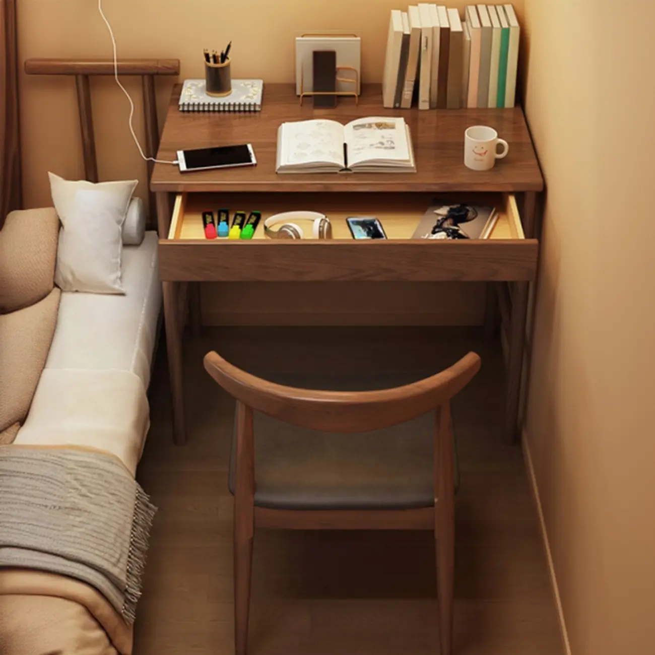 Modern Wooden Kids Writing Desk with Drawer and Chair Set Image - 2 | homeyfad