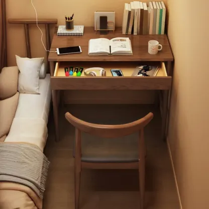 Modern Wooden Kids Writing Desk with Drawer and Chair Set Image - 2