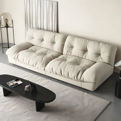 Modern Off-White Tufted Leather Sectional Sofa for Living Room Image - 5