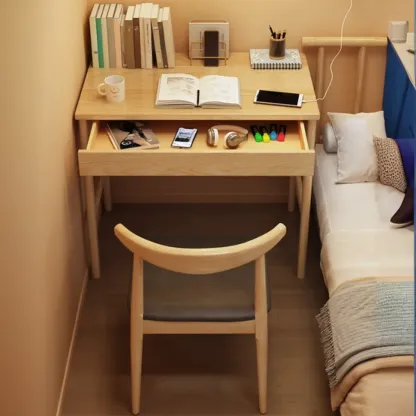 Modern Wooden Kids Writing Desk with Drawer and Chair Set Image - 3