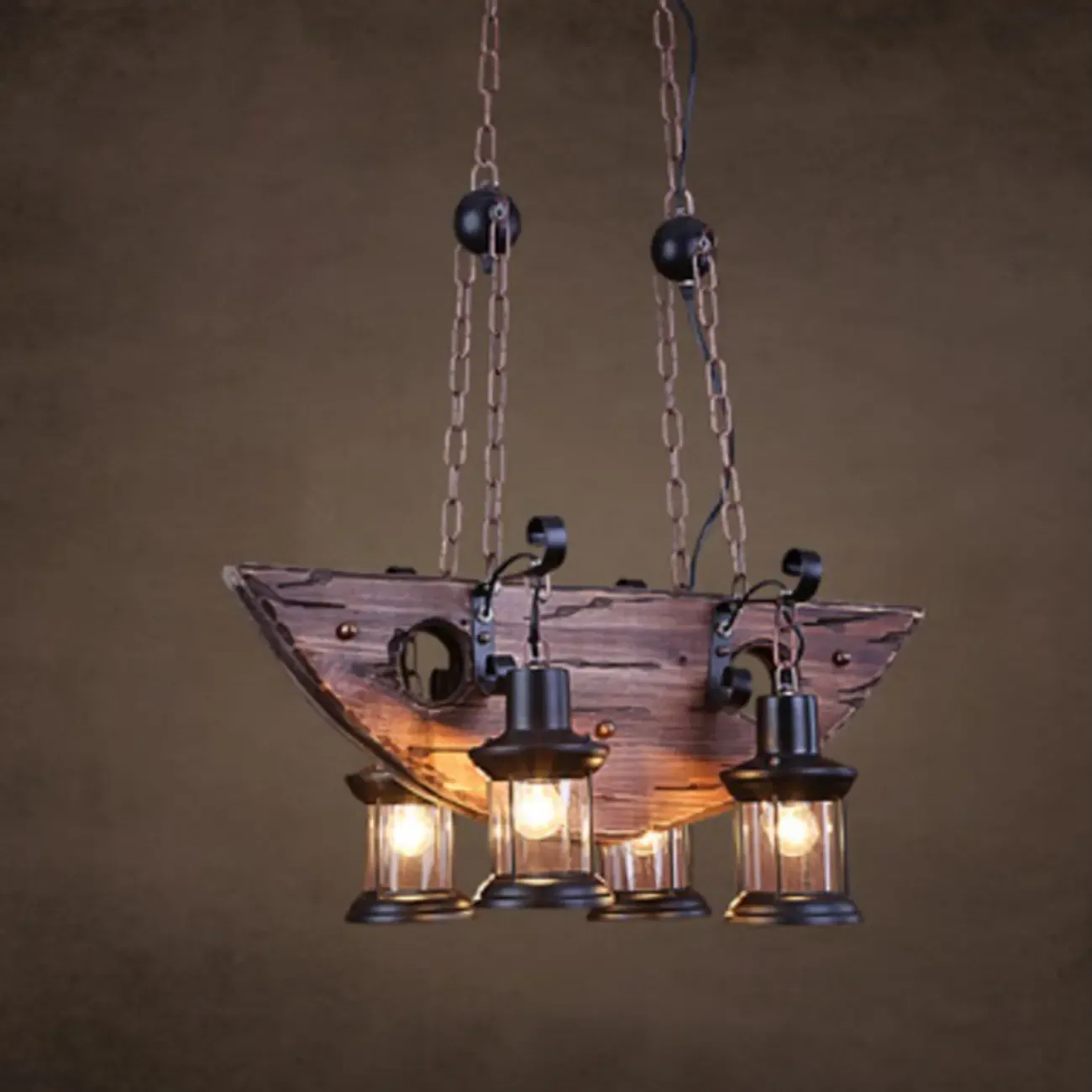 Industrial Island Light Brown Steampunk Cylindrical Pendant Light Image - 5