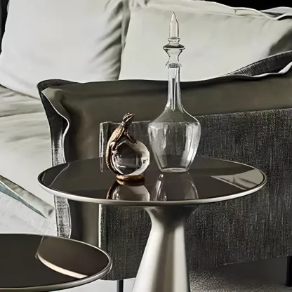 Modern Round Metal and Glass Side Table for Living Room Image - 8