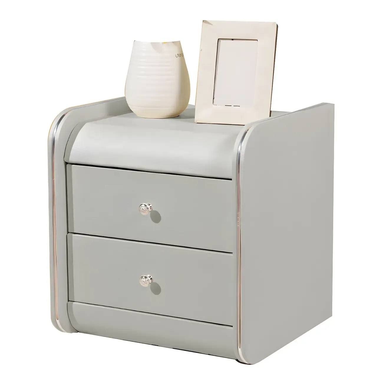 Stylish Leather Round Edge Bedside Table with 2 Drawers in Blue Image - 20