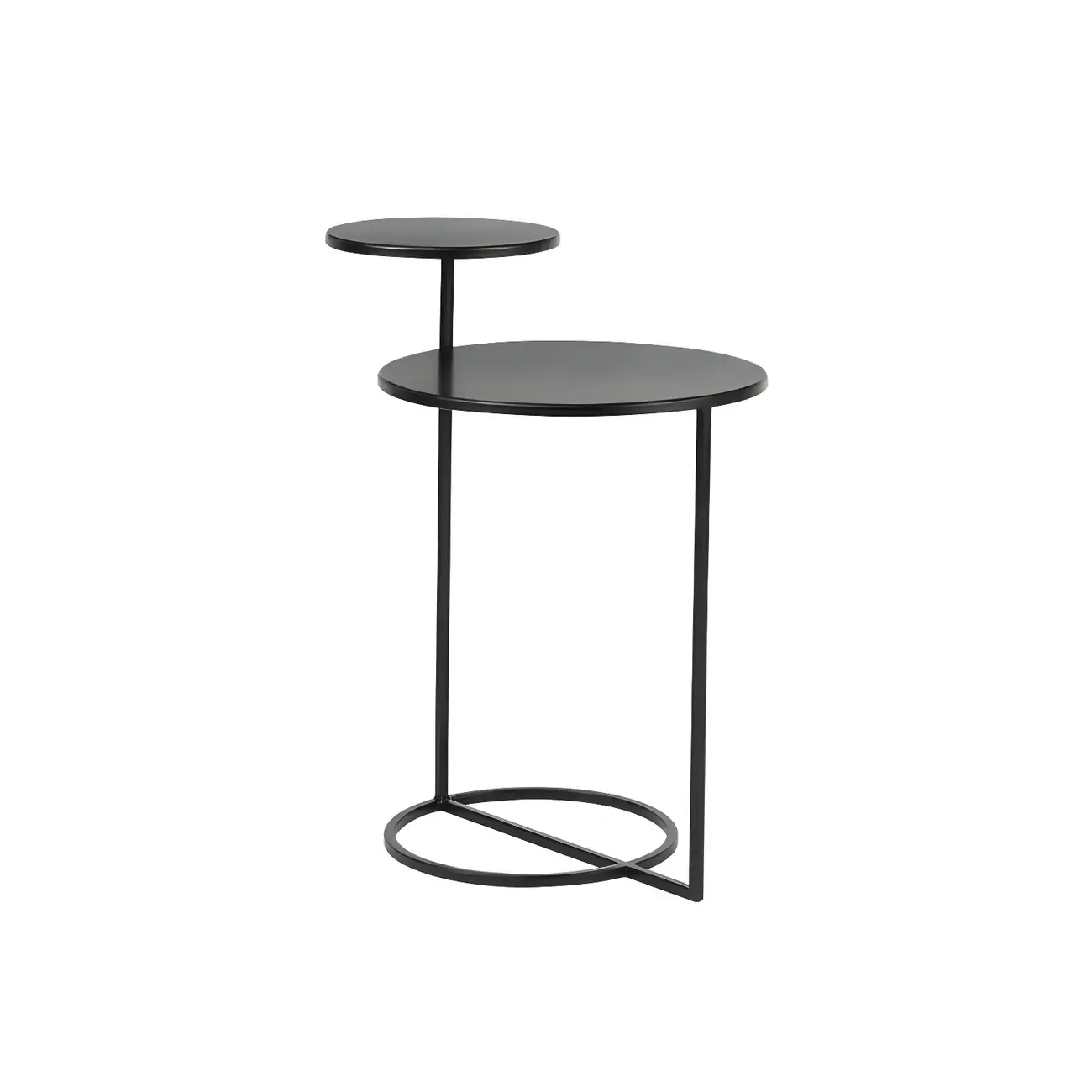Simple Round Metal Bedside Table in Black with Shelf  Image - 7