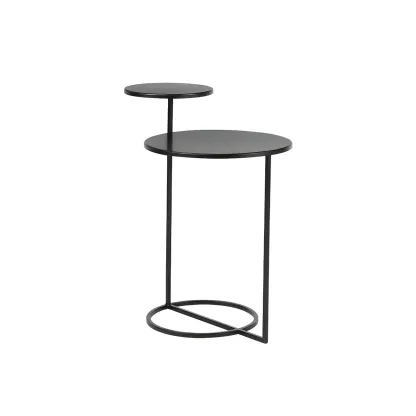 Simple Round Metal Bedside Table in Black with Shelf  Image - 7