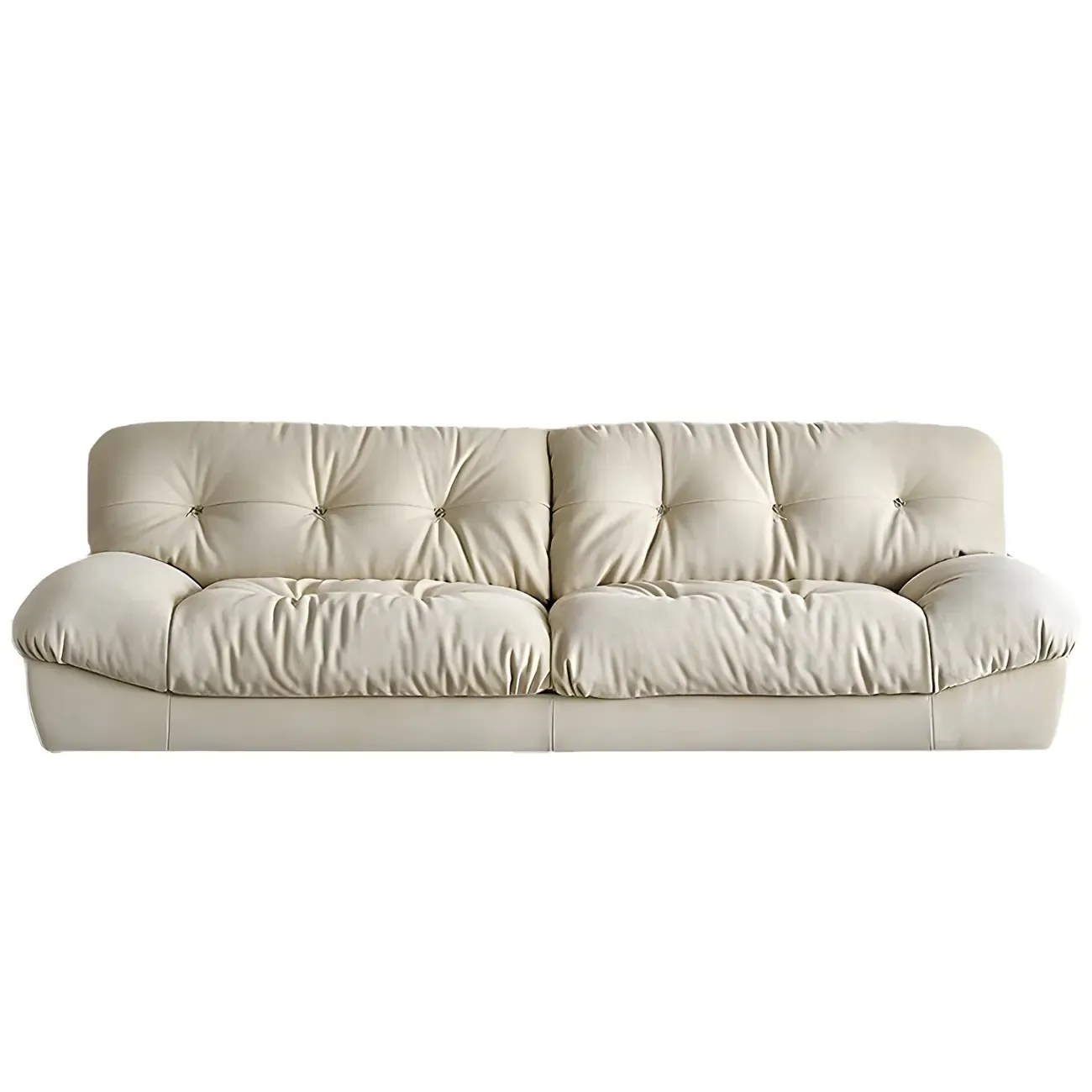 Modern Off-White Tufted Leather Sectional Sofa for Living Room Image - 6