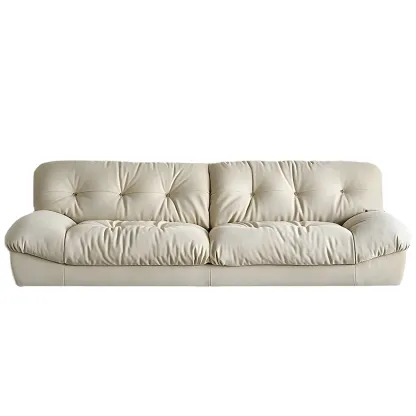 Modern Off-White Tufted Leather Sectional Sofa for Living Room Image - 6