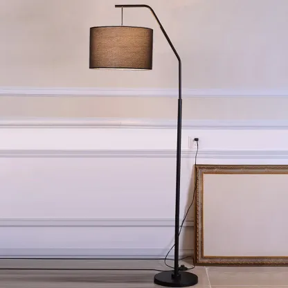 Black Traditional Floor Lamp with White Pleated Fabric Shade Image - 2