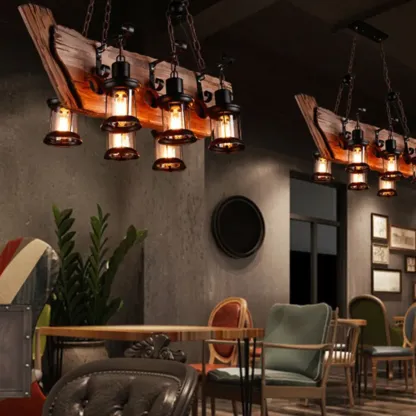 Industrial Island Light Brown Steampunk Cylindrical Pendant Light Image - 6