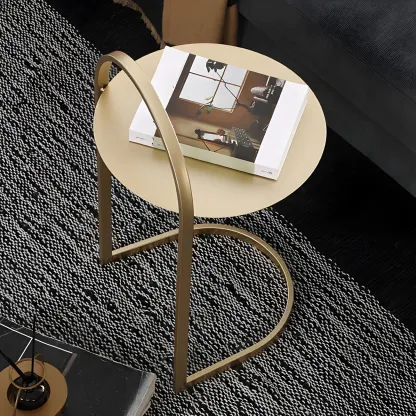 Simple Round Metal Bedside Table in Black with Shelf  Image - 8