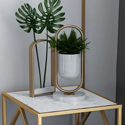 Luxury Bedside Table with Metal Frame in Black Stone Countertop Image - 12