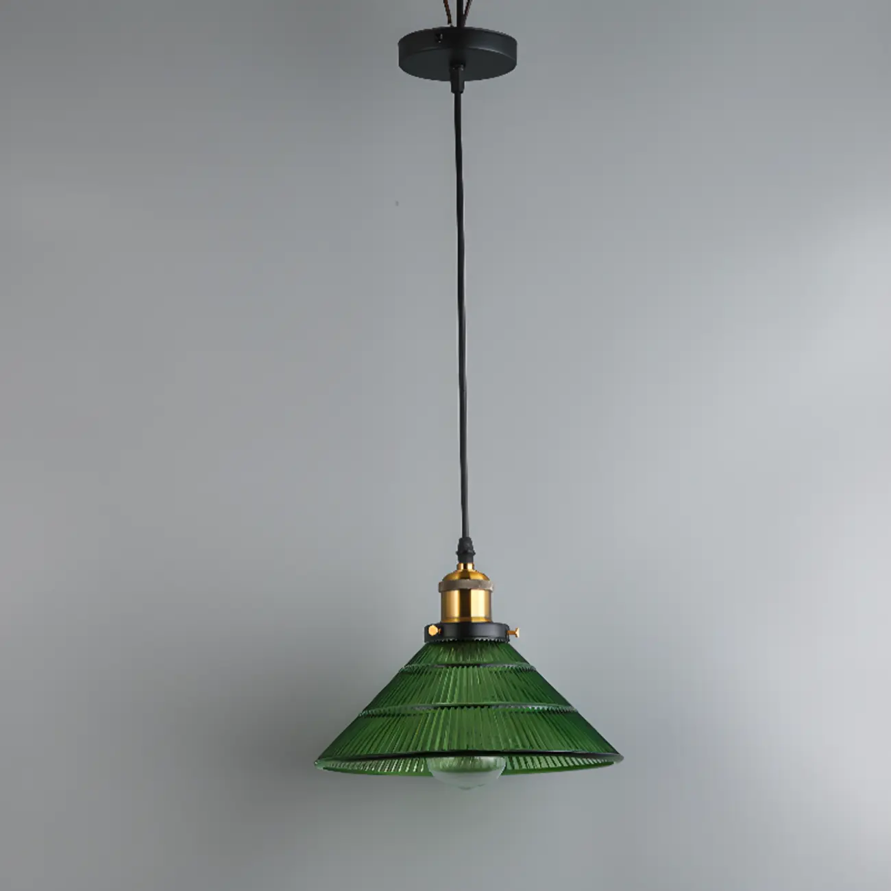 Vintage Green Cone Stained Glass Pendant Lamp with Stripes for Decor Image - 7 | homeyfad