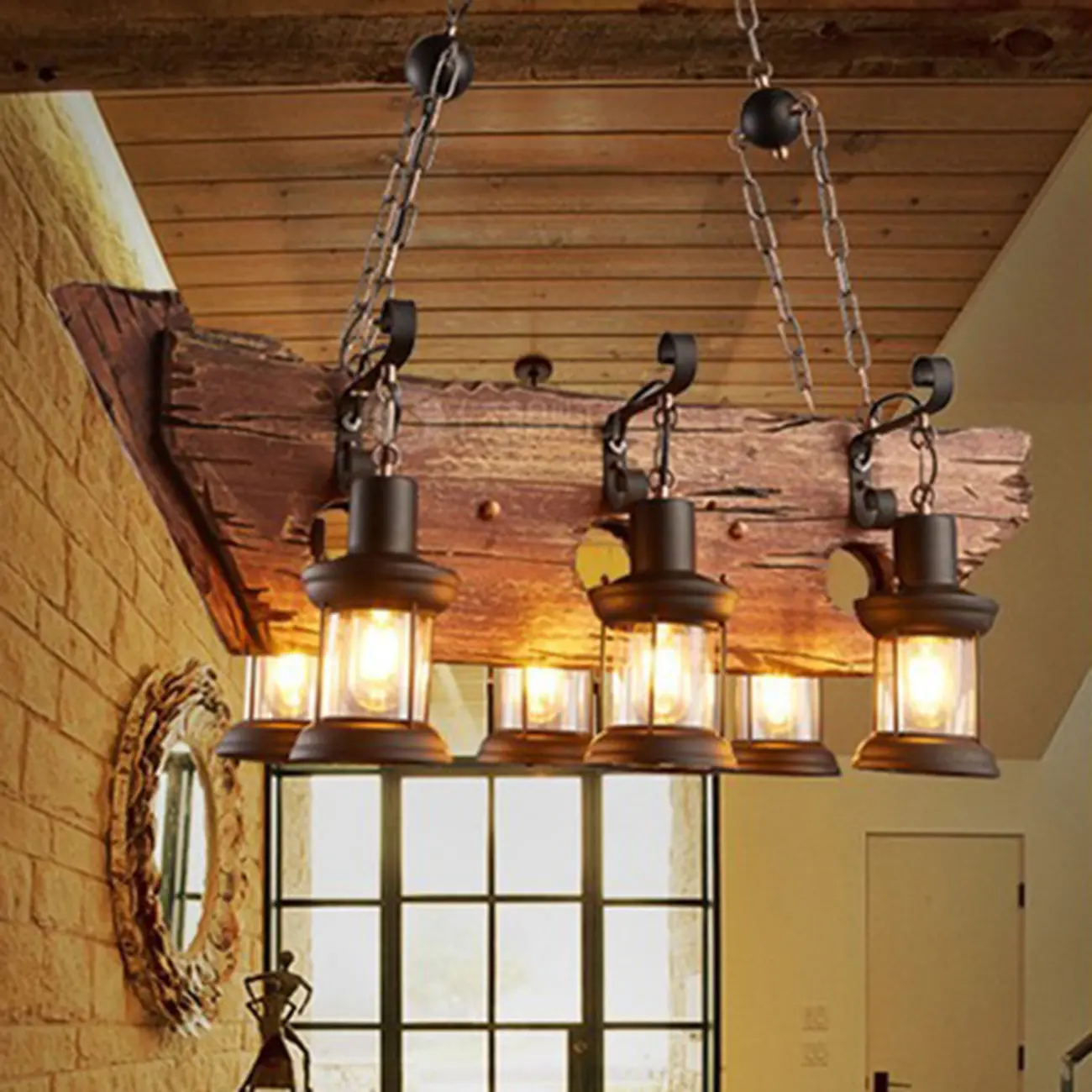 Industrial Island Light Brown Steampunk Cylindrical Pendant Light Image - 7 | homeyfad