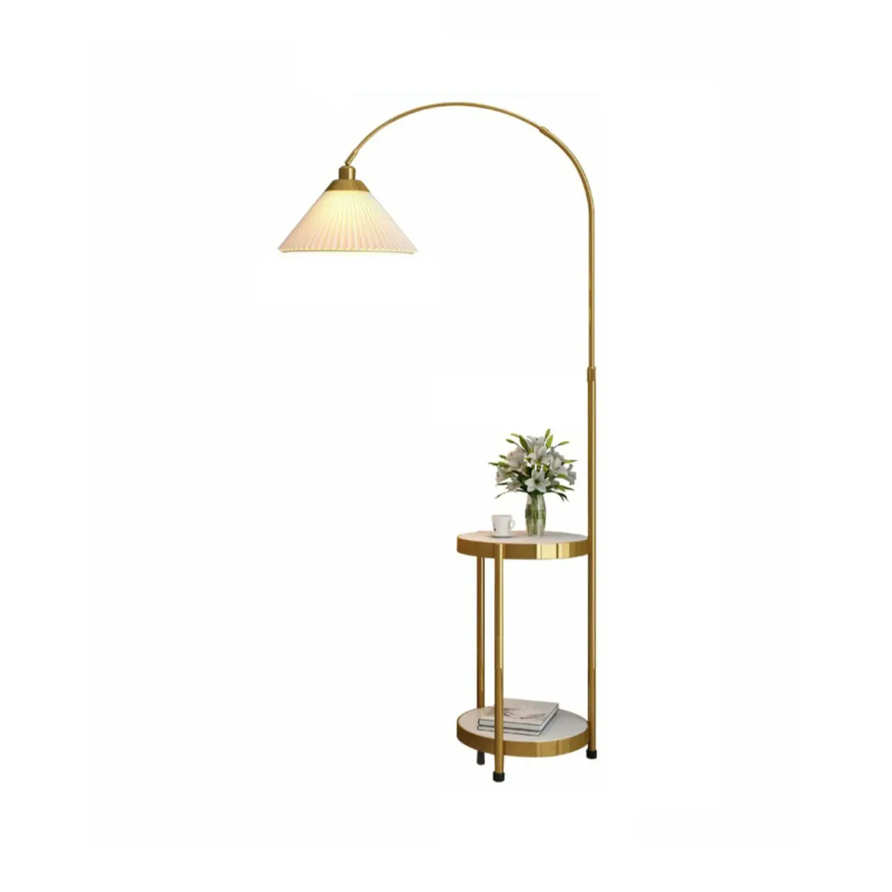 Arc Floor Lamp with Shelves and Adjustable Head for Living Room Image - 8 | homeyfad