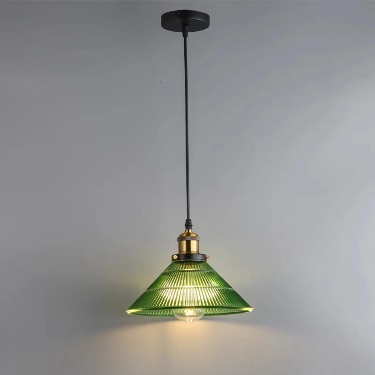 Vintage Green Cone Stained Glass Pendant Lamp with Stripes for Decor Image - 8 | homeyfad