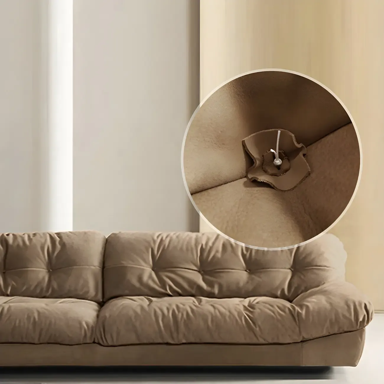 Modern Off-White Tufted Leather Sectional Sofa for Living Room Image - 8