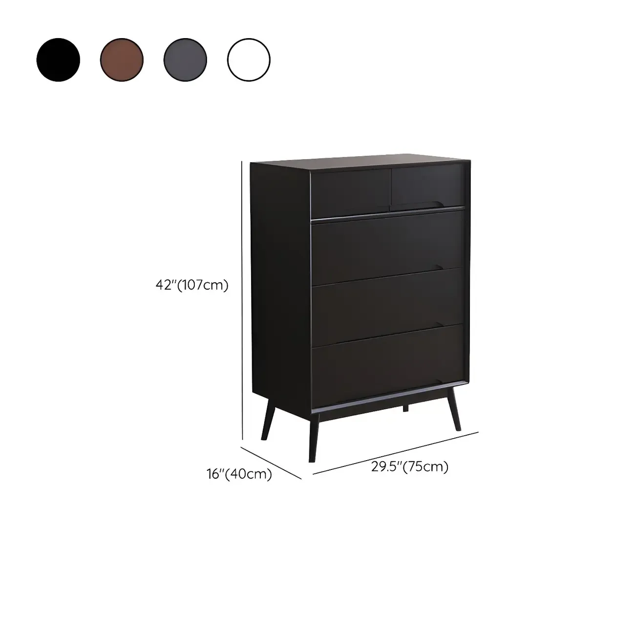 Retro Black Wood Dresser with Drawers for Bedroom #size