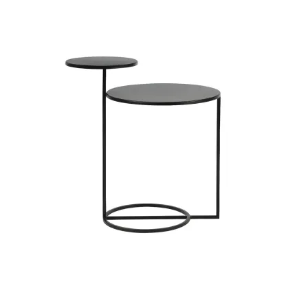 Simple Round Metal Bedside Table in Black with Shelf  Image - 9