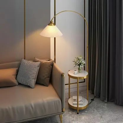 Arc Floor Lamp with Shelves and Adjustable Head for Living Room Image - 4