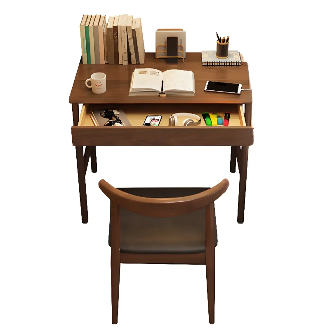 Modern Wooden Kids Writing Desk with Drawer and Chair Set Image - 6