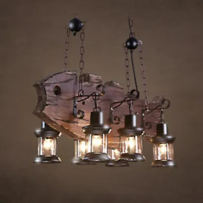 Industrial Island Light Brown Steampunk Cylindrical Pendant Light Image - 8