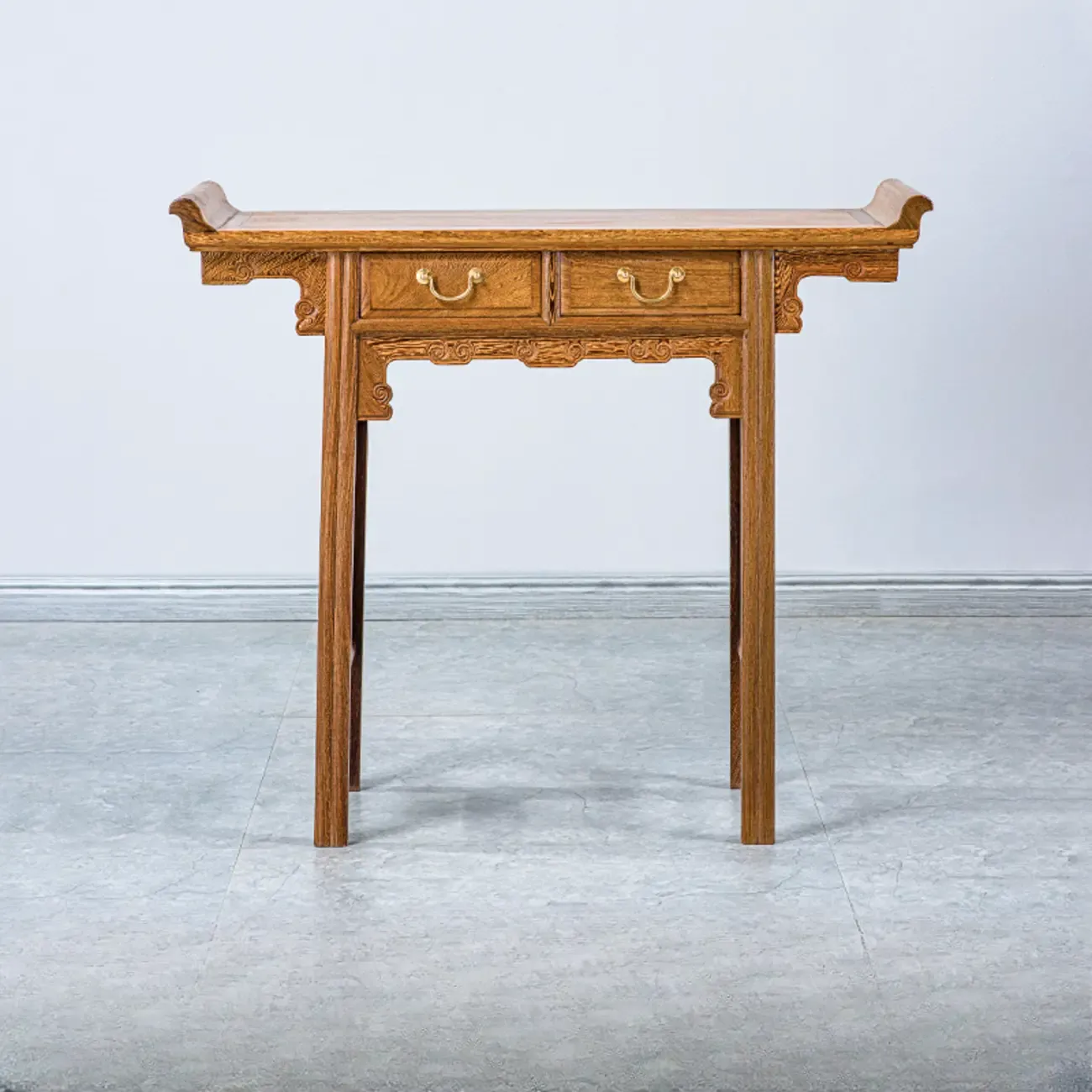 Oriental Brown Wooden Console Table with Drawers Image - 2