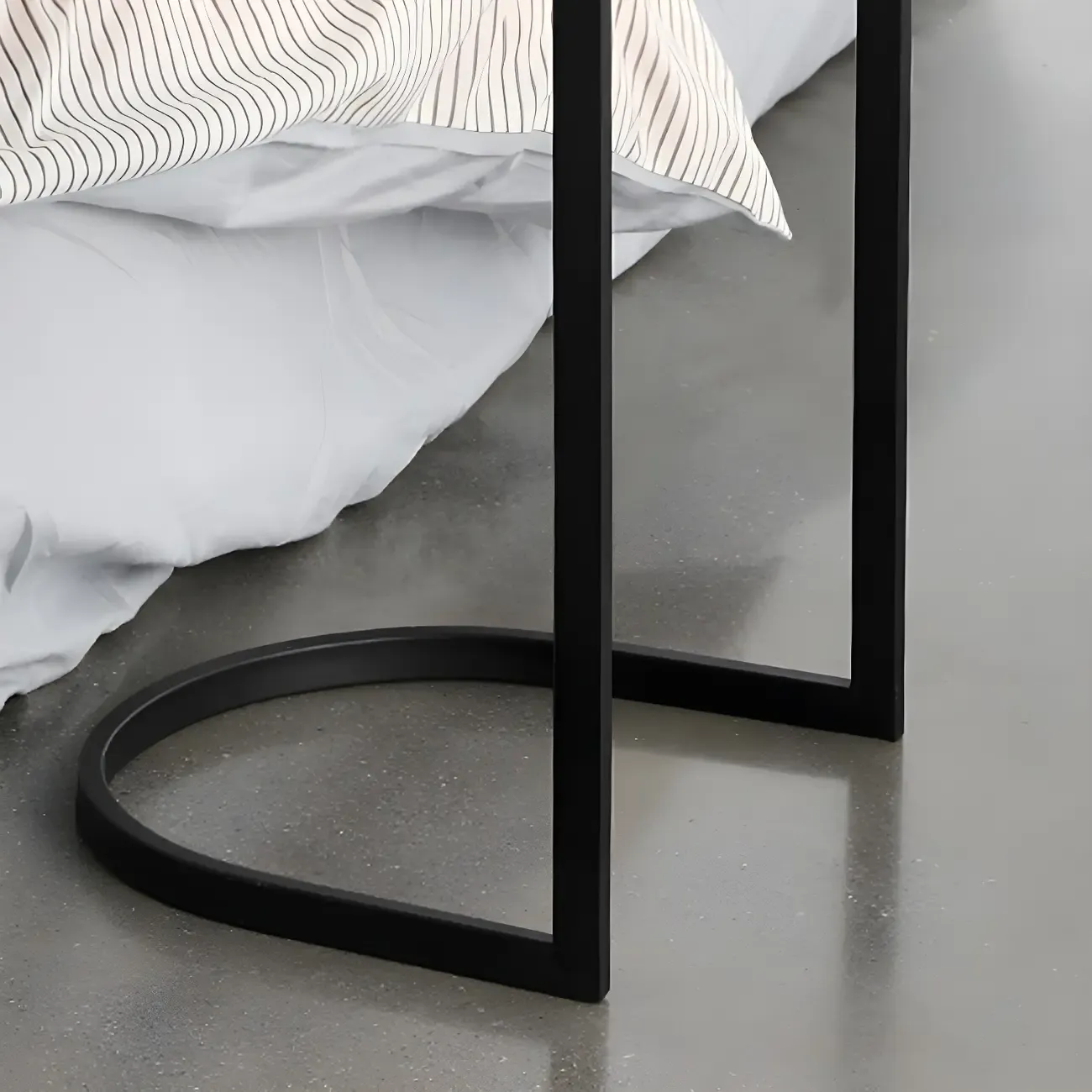 Simple Round Metal Bedside Table in Black with Shelf  Image - 10