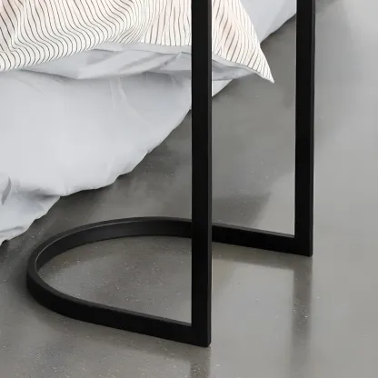 Simple Round Metal Bedside Table in Black with Shelf  Image - 10